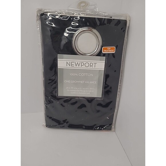 Newport Grommet Valance Set Black 58" x 14" Cotton Home Decor Top Treatment - Picture 4 of 5